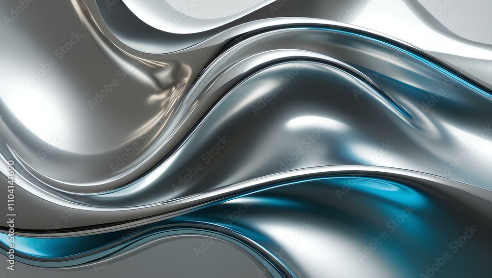 Poster metallic abstract background with blue wavy design and dynamic flowing texture