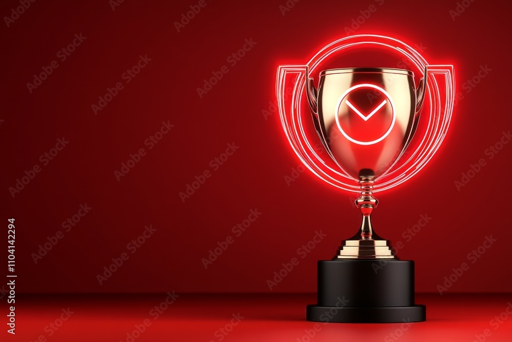Poster futuristic goals achievement design with a shining trophy, a target symbol, and glowing digital acce