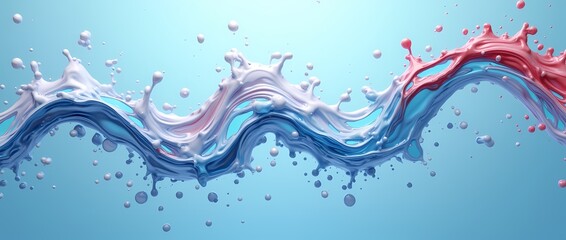 Naklejka premium Mixture of red, white and blue oil moving in water on blue background