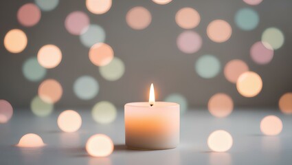 Glowing Christmas Candles on Red Background
