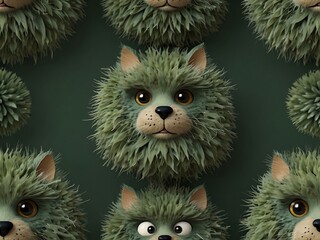 Aerial view of a cute sage green furry character for creative projects.