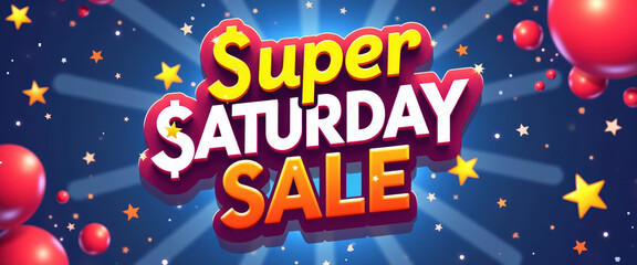A space-themed banner for the Super Saturday Sale, designed to excite shoppers with its bold graphics and vibrant colors, making it perfect for the retail event.