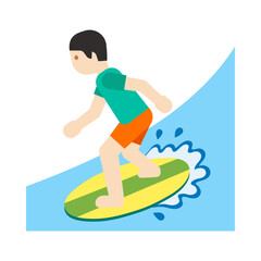 Surfing Man Emoji Vector Illustration - Light Skin Tone Beach and Ocean Clipart Design