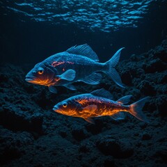 Fototapeta premium A bioluminescent fish glowing in waters beneath a volcanic vent.