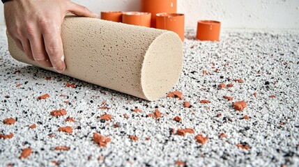 Obraz premium DIY home renovation: Applying texture with a tool on a gray gravel surface