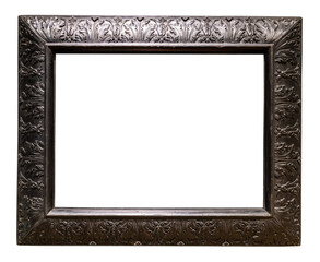 black wide carved wooden painting frame isolated