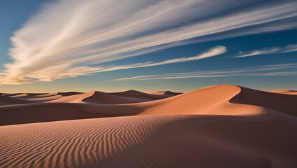 Golden sand dunes under a vibrant sky in the desert wilderness
