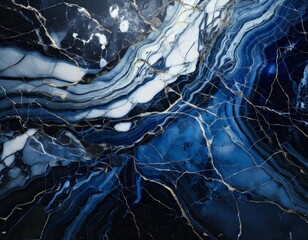 Fototapeta premium Abstract dark blue marble texture with gold veins and white accents, luxury stone design and wallpaper screensaver