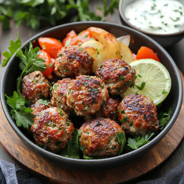 Greek Style Meatballs with Fresh Herbs and Vegetables