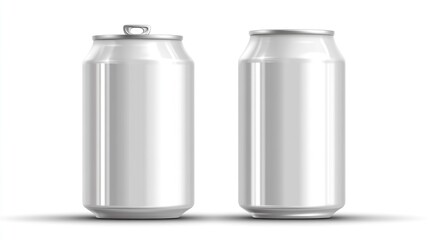 Two aluminum cans of soda on a white background