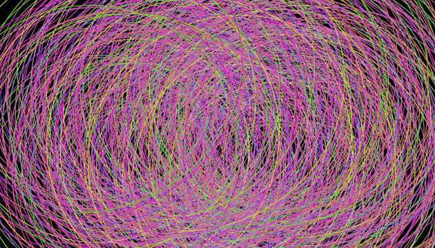Multicolored chaotic swirl lines create abstract art pattern