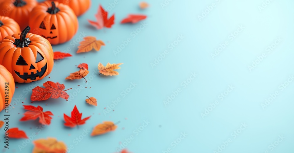 Poster an autumn and thanksgiving banner design with a 3d render of the copy space