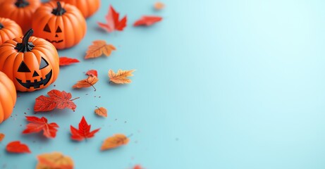 An autumn and thanksgiving banner design with a 3D render of the copy space