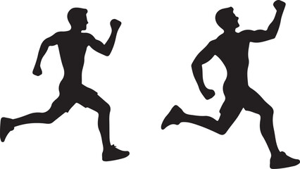 silhouettes of running men vector art illustration.