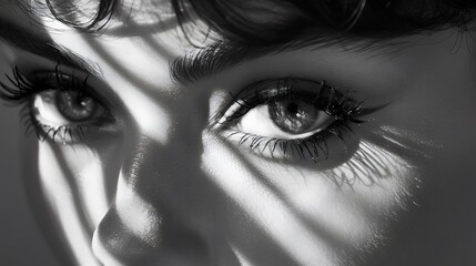 Fototapeta premium A woman's eyes are shown in a black and white photo