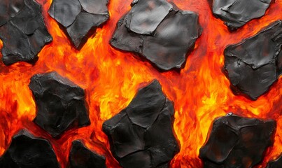 Charcoal and flames create a dynamic barbecue backdrop with vivid reds, oranges, and deep blacks 