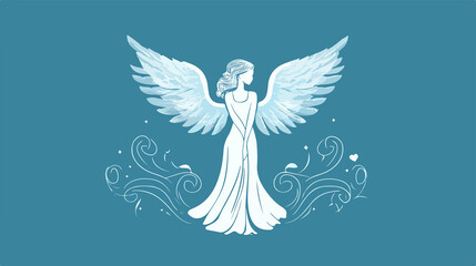 Elegant Angel Flat Vector Illustration in Frame