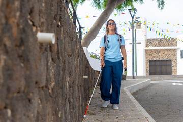 Confident woman navigating urban street independently