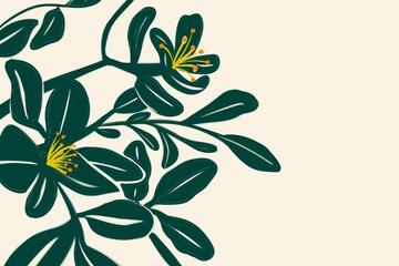 Minimalist floral illustration with green leaves and simple blooms