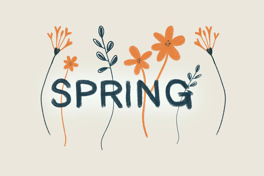 Hand-drawn spring floral illustration with text design