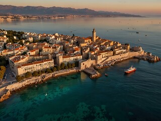 Fototapeta premium Aerial view of Antibes, French Riviera, at sunrise.