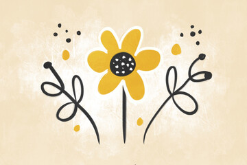 Abstract floral illustration with yellow petals and black accents