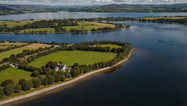 Aerial view of Blessington Lakes in Ireland.