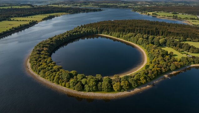 Aerial view of Blessington Lakes in Ireland.