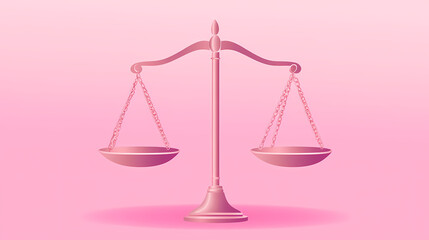 Minimalist bronze balance scale on a pink background with smooth gradients, representing justice and equilibrium in a legal or symbolic context. Symbolic. Illustration