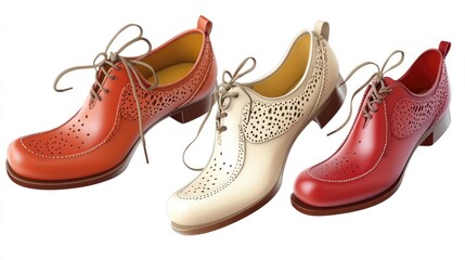 Fototapeta premium Three pairs of women's shoes with laces