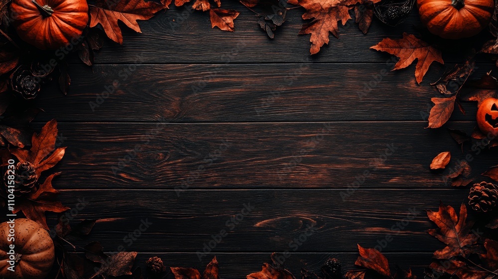 Aufkleber creating generative ai based on apples, pumpkins and fallen leaves on a wooden background for hallow