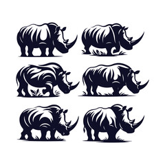 A Set of Rhinoceros Silhouettes Vector Art Illustration