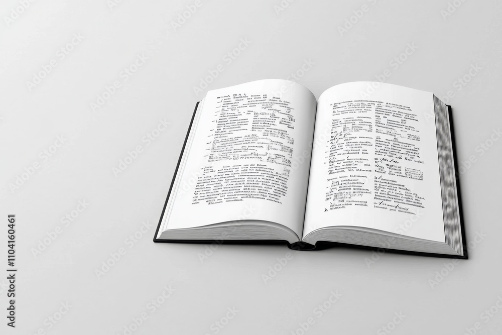 Poster A minimalist depiction of an open old book with pages curling, surrounded by subtle shading on a white canvas