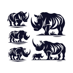 A Set of Rhinoceros Silhouettes Vector Art Illustration