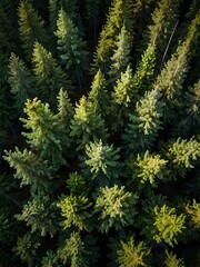Fototapeta premium Aerial view of green trees in a rural Finnish forest.