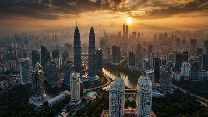 Fototapeta premium Aerial view of Kuala Lumpur at sunrise.