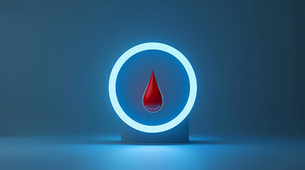 Obraz premium Blue circle symbolic of diabetes awareness with red drop of blood for element poster and banner for world diabetes day concept, 3d Symbolic. Illustration