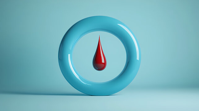 Blue circle symbolic of diabetes awareness with red drop of blood for element poster and banner for world diabetes day concept, 3d Symbolic. Illustration