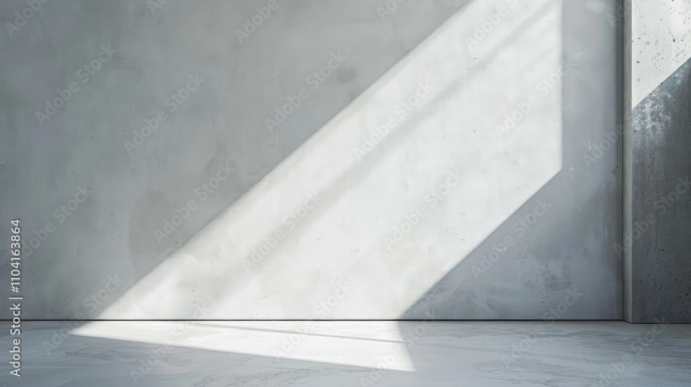 Poster a minimalist concrete wall with a diagonal light beam creating an abstract atmosphere.