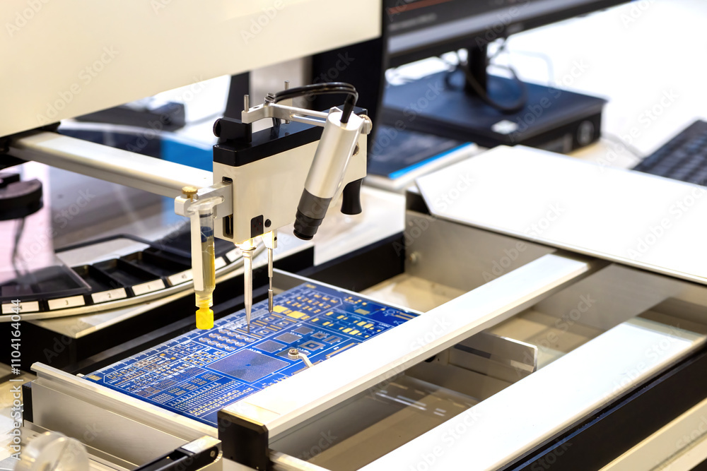 Poster microelectronics production. equipment for manufacture printed circuit boards. high-tech pcb product