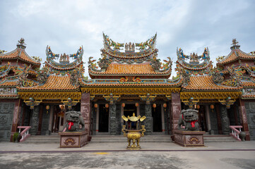  Samut Prakan, Thailand, May 15, 2024 : Wat Dhammakatanyu (Xian Lo Dai Tien Gong) chinese architecture temple in Samut Prakan province in Thailand.