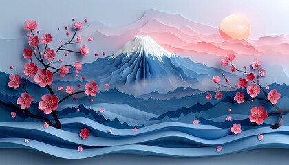 Scenic Spring Landscape of Mount Fuji and Cherry Blossoms in Japan