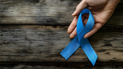 Ess ribbon on human hand, aged wood background ribbon color symbolic concept raising public support campaign on people health living with Symbolic. Illustration