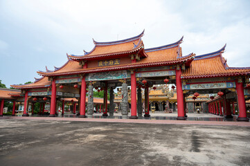  Samut Prakan, Thailand, May 15, 2024 : Wat Dhammakatanyu (Xian Lo Dai Tien Gong) chinese architecture temple in Samut Prakan province in Thailand.
