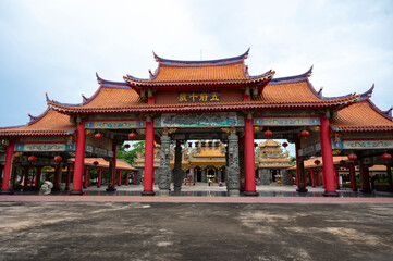  Samut Prakan, Thailand, May 15, 2024 : Wat Dhammakatanyu (Xian Lo Dai Tien Gong) chinese architecture temple in Samut Prakan province in Thailand.