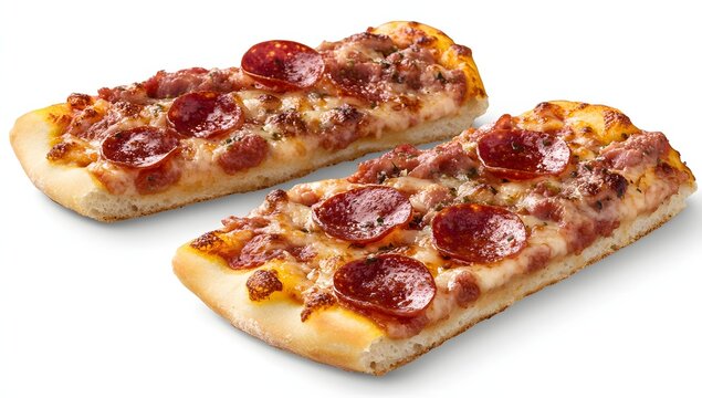 Two delicious rectangular pepperoni pizzas, perfect for sharing!  The melted cheese and savory pepperoni make a mouth-watering combination.