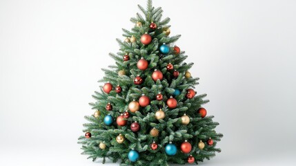 Vibrant Red & White Christmas Tree with Gold Star Decorations on Neutral Background