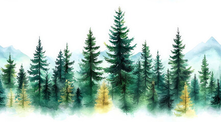 Fototapeta premium seamless of Watercolor forest seamless border. Watercolor forest background. Vector illustration. , isolated on white background, , copy space, copy space for text,