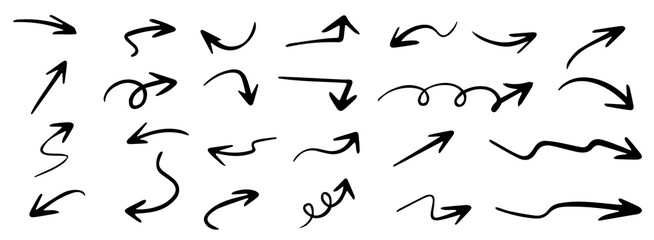 Set of Hand drawn vector arrows doodle on white background. design element vector illustration