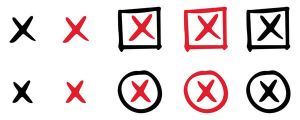 Red and black negative check mark icon.  X mark icon. Uncheck icon vector. Validation icon vector. For apps and websites.	